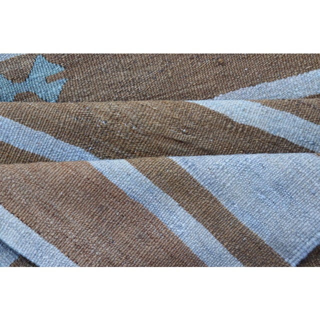 Vintage Turkish Kilim Runner With Earthy Brown and Blue Stripes 2'7 X 9'10 For Sale - Image 9 of 10
