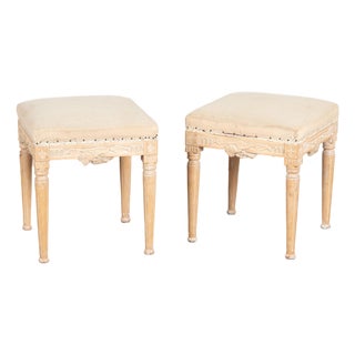 Pair Early 20th Century Swedish Pine Taboret Stools With Egg and Dart Carving For Sale