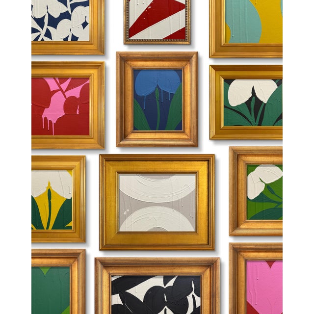 Ron Giusti Ron Giusti Mini Tsubasa Orchid Cream Navy Acrylic Painting For Sale - Image 4 of 5