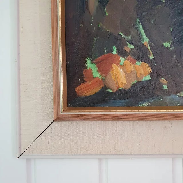 Textile Mid Century Modernist Hillside Village Oil Painting by y.b. Lorenz For Sale - Image 7 of 18