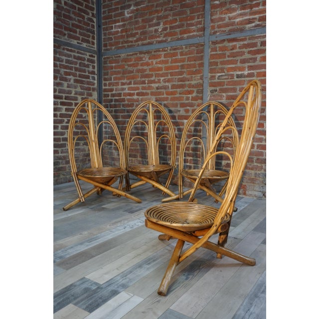 Wood Sculptural Rattan and Wood Lounge Chairs, 1960s, Set of 4 For Sale - Image 7 of 8