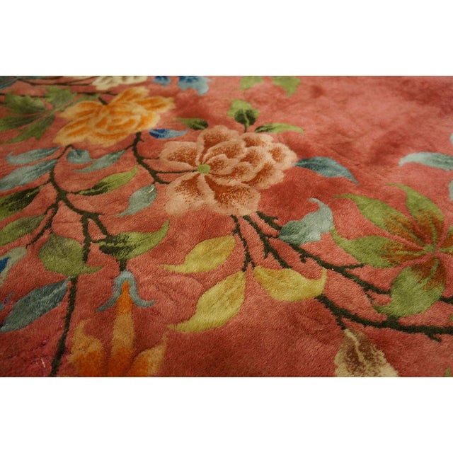 1930s Orange Floral Modern Antique Chinese Art Deco Rug 11'9" X21'6" Hand Knotted Wool Carpet For Sale - Image 4 of 7