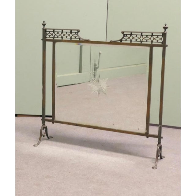 Victorian Arts and Crafts Brass Fire Screen with Etched Sunburst For Sale - Image 3 of 8