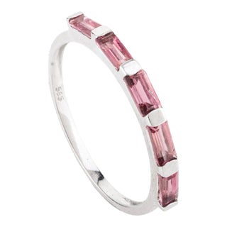 Minimalist 14k White Gold Tourmaline Half Band Ring Size 8 For Sale