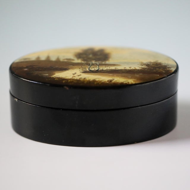 Late 20th Century Fedoskino Oval Lacquer Box With Landscape, Ussr, C. 1960s–1980s For Sale - Image 5 of 9