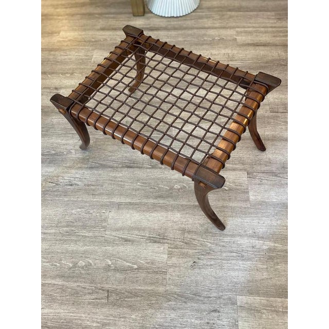 Klismos Bench in Wood with Saber Legs and Woven Leather by Pescetta Home Decoration For Sale - Image 6 of 13