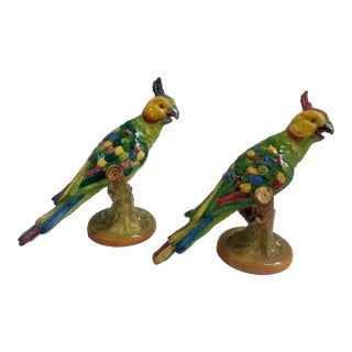 Large Italian Exotic Parrot Bird Figurines - a Pair For Sale