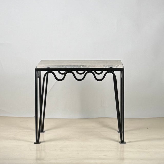 French 'Méandre' Black Iron and Silver Travertine Side Table by Design Frères For Sale - Image 3 of 11