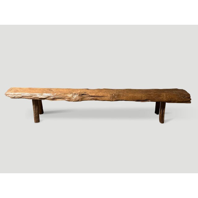 Andrianna Shamaris Teak Wood Log Bench For Sale - Image 4 of 6