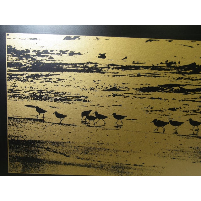 1980s 1980s Coastal Silhouettes: Seabirds Walking Along the Shore at Sunset in Golden Minimalist Print by John Freeman For Sale - Image 5 of 9