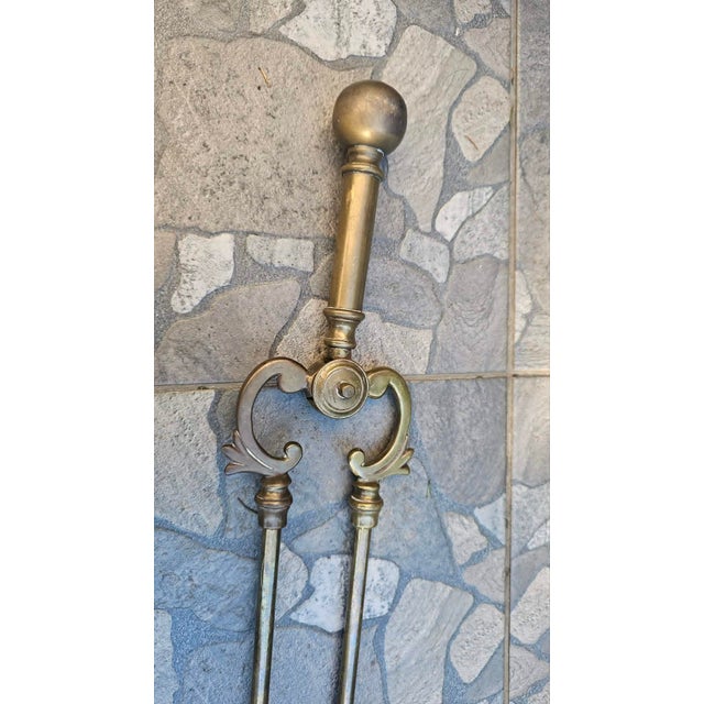 Art Nouveau Brass Fireplace Tongs, 1890s For Sale - Image 5 of 7