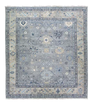 Modern Gray and Beige Oushak Handmade Floral Motif Oversize Wool Rug