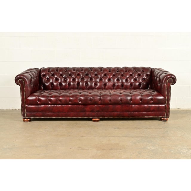 Hancock & Moore Style English Oxblood Tufted Leather Chesterfield Sofa | Circa 1980s For Sale - Image 15 of 15
