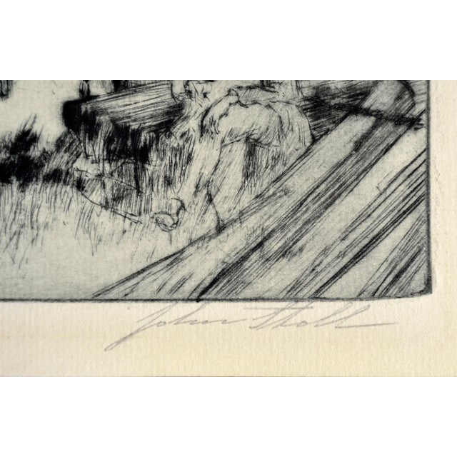 1940s Mid Century Figurative San Francisco Dock Landscape "Drowsy Bums" by John Stoll For Sale - Image 5 of 6