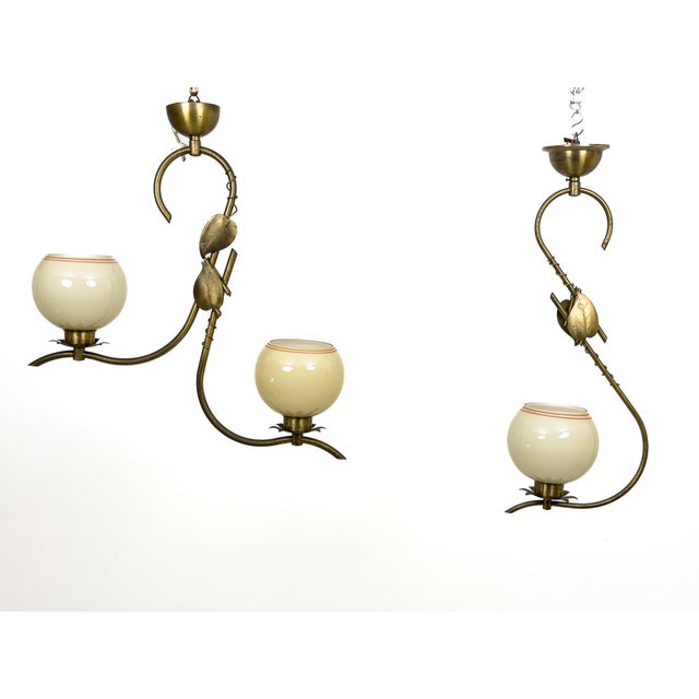 Gold Swedish Modern Brass Pendant Lamps with Organic Leaf Motif, 1950, Set of 2 For Sale - Image 8 of 8