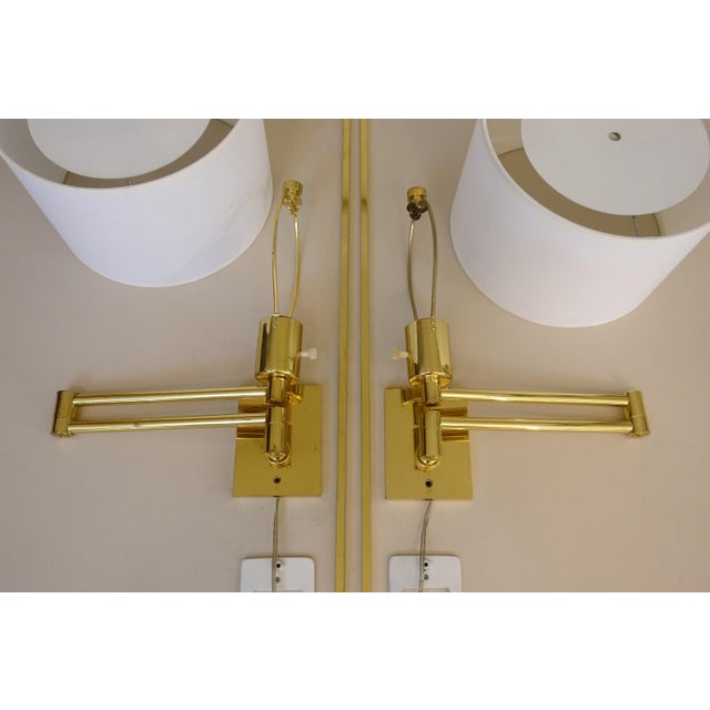 Hansen Lighting Co. Matched Pair of George Hansen Ny Brass Swing Arm Extension Wall Lamps Metalarte 1950's Spain For Sale - Image 4 of 7