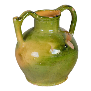 19th Century French Green Yellow Glazed Water Jug, Orjol