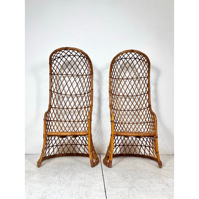 Mid-Century Modern Vintage Hooded Rattan Chairs- A Pair For Sale - Image 3 of 12