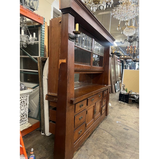 Wood 1900's Arts and Crafts/Craftsman Style Built in Cabinet With Leaded Glass For Sale - Image 7 of 12