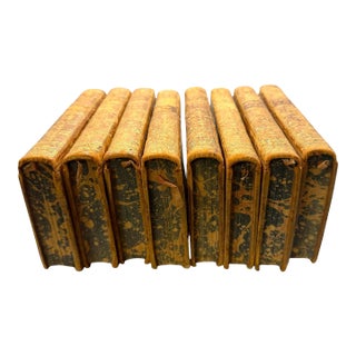 Antique 1770 Paris Set of 8 Books — Oeuvres De Molière (Le Clerc) | Gilt Tan Leather + Marbled For Sale