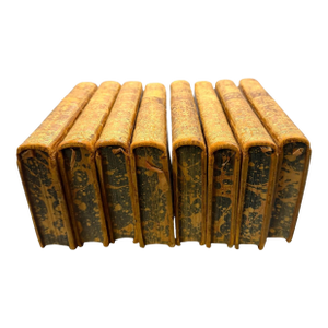 Antique 1770 Paris Set of 8 Books — Oeuvres De Molière (Le Clerc) | Gilt Tan Leather + Marbled