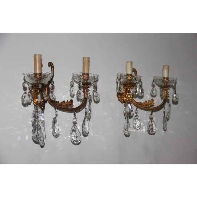 Mid-Century Modern Mid-Century Italian Bronze & Crystal Sconces, 1950s, Set of 2 For Sale - Image 3 of 10