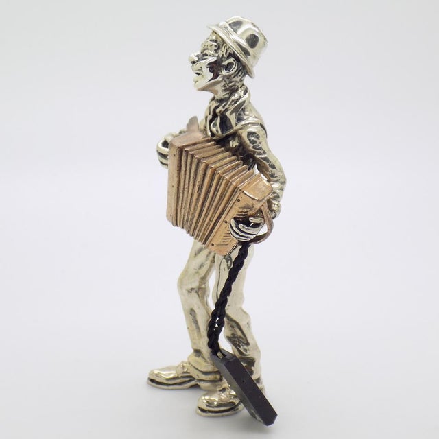 Gold Vintage Italian Handmade Silver and Brass Accordion Player Sculpture by Etruria Gioielli, 1980s For Sale - Image 8 of 15