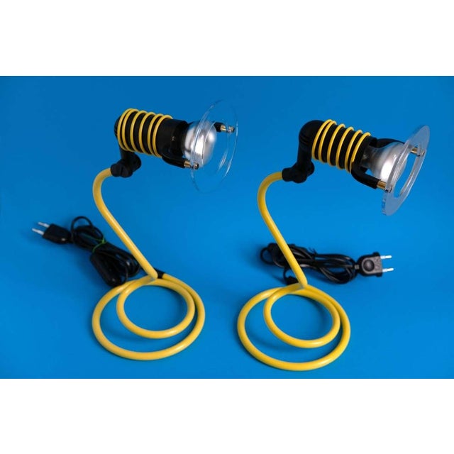 Postmodern Pair of a Yellow Spiral Desk Lamps, Memphis Style, 1980s. For Sale - Image 3 of 6