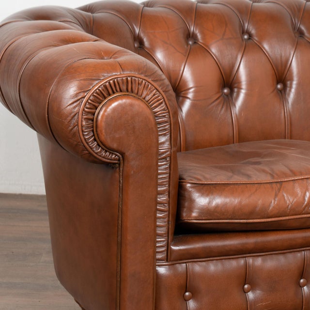 20th Century Vintage Brown Leather Chesterfield Two Seat Sofa Loveseat From Denmark For Sale - Image 4 of 14