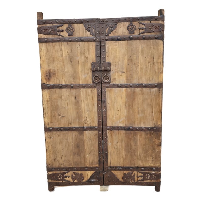 19th Century Chinese Wood Doors With Decorative Iron Accents For Sale