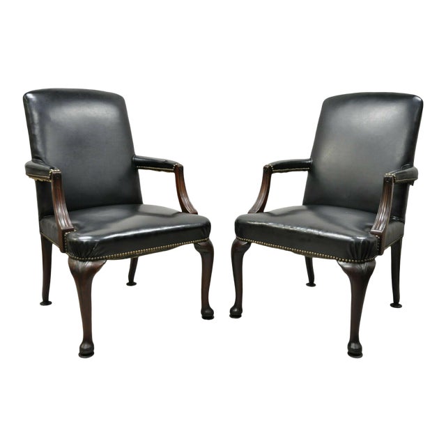 Antique English Georgian Style Dark Green Leather Library Office Chairs A Pair Chairish