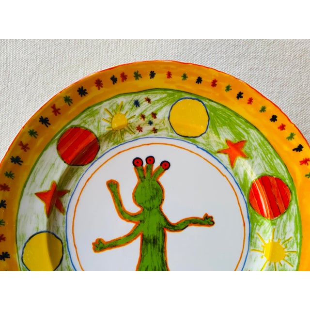 Rare Pair of Hand-Painted Porcelain Plates - Coquet Limoges "Outer Space Circus" Pattern For your consideration... A...