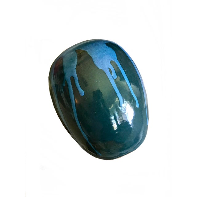 Contemporary Signed Modernist Stoneware Blue Green Drip Vase / Ceramic Art Studio Pottery For Sale - Image 3 of 9