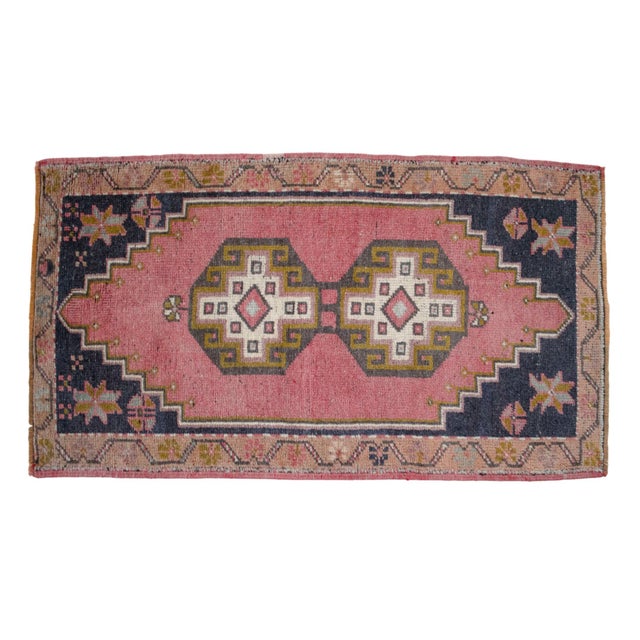 Distressed Low Pile Turkish Yastik Petite Rug Hand Knotted Faded Mat - 23'' X 40'' For Sale