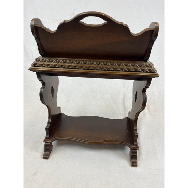 Vintage 1930s Mahogany Magazine & Bookstand - Jacobean/Victorian-Revival Period For Sale - Image 4 of 15