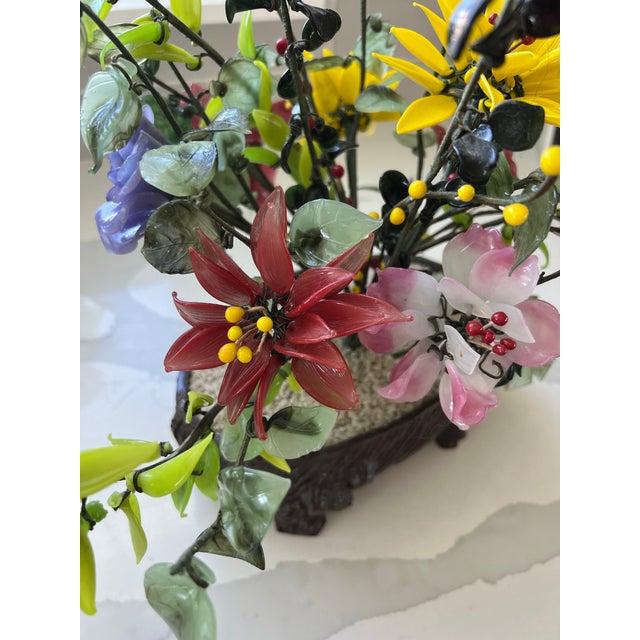 Mid Century Gemstone & Jade Floral Arrangement For Sale In Jacksonville, FL - Image 6 of 9
