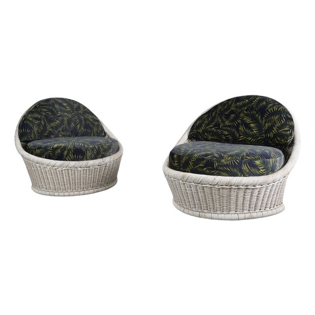 Postmodern White Woven Rattan Armchairs, 1970s, Set of 2 For Sale