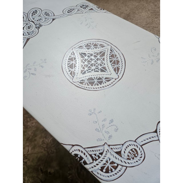 French Country Trompe l'Oeil Draped Wood Tablecloth Console Table For Sale - Image 3 of 7