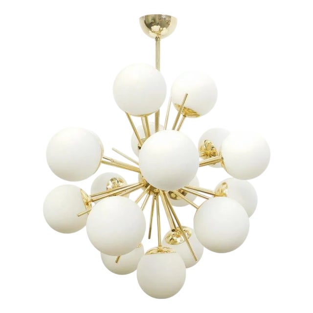 21st Century Diciotto Polished Brass Matte White Murano Sputnik Chandelier by Fabio LTD For Sale