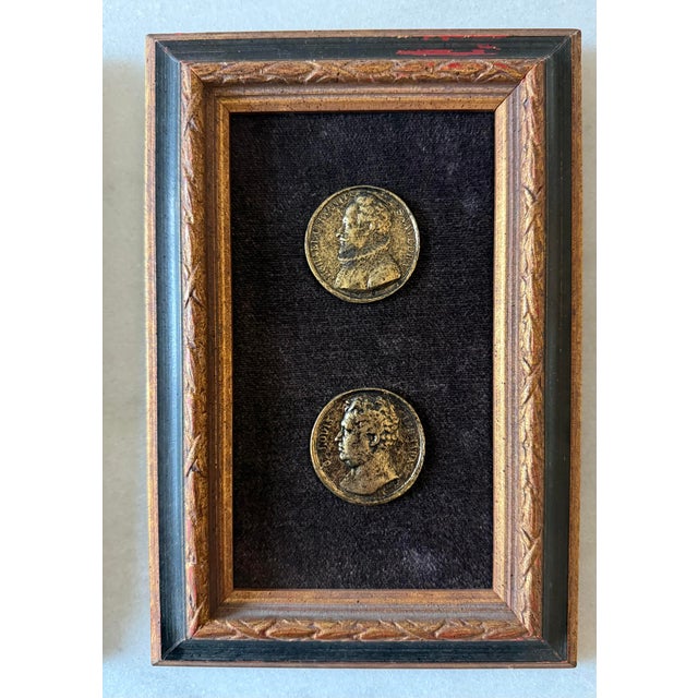 Pair of Mid Century Framed Roman Medallions or Coins For Sale - Image 4 of 13