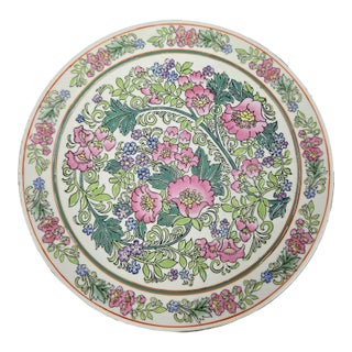 Vintage Large Pink Floral Decorative Plate For Sale