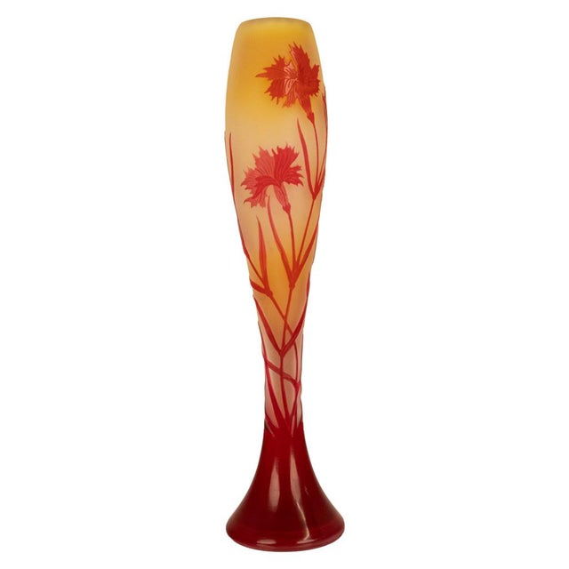 Antique French Art Nouveau Cameo Glass Soliflore Carnation Vase Emile Galle 1900 For Sale - Image 14 of 18