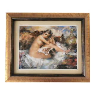 Ramon Kelley Original Pastel Painting Nude Portrait of a Seated Woman For Sale