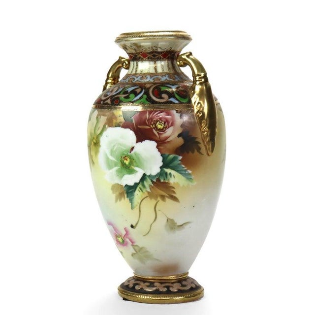 1920s Antique Nippon Hand Painted Floral Porcelain Vase Signed C1920 For Sale - Image 5 of 11