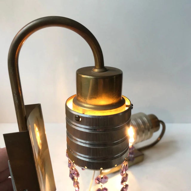 Scandinavian Brass & Crystal Modern Prism Wall Lights, 1960s, Set of 2 For Sale - Image 6 of 8