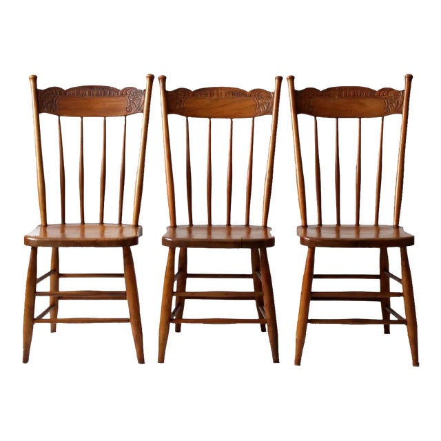 Antique Pressed Back Dining Chairs Set of 3 For Sale