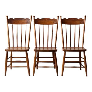 Antique Pressed Back Dining Chairs Set of 3
