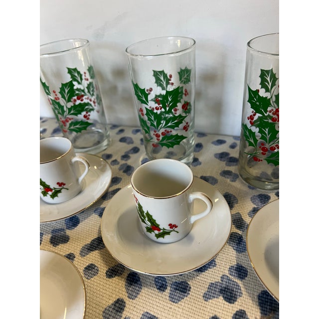 Glass 1970s Collection of Vintage Mistletoe Glassware, Espresso Cups With Saucers For Sale - Image 7 of 12