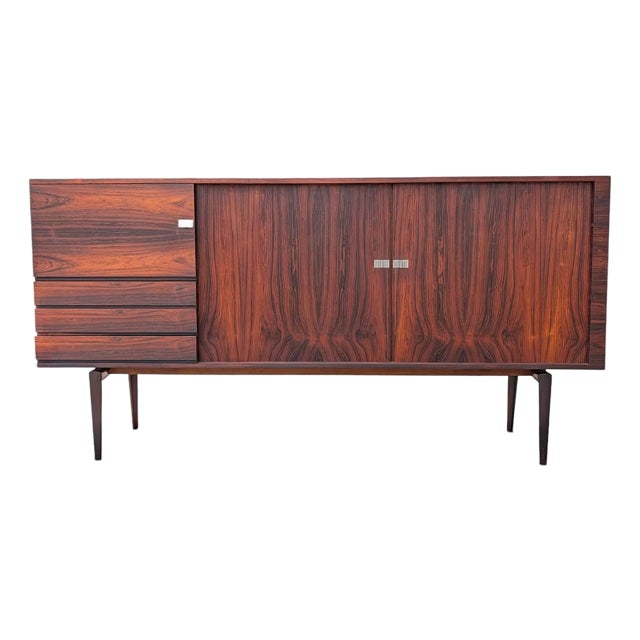 1950s Large H.W. Klein by Bramin Sideboard / Credenza W Tambour Doors, Attributed For Sale