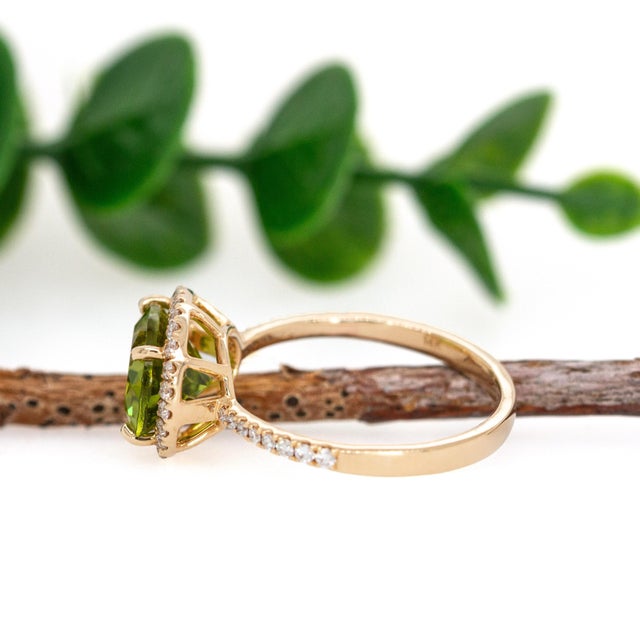 2020s Oval 10x8mm Arizona Green Peridot Ring in 14k Solid Gold W Earth Mined Diamonds, Size 6.75 For Sale - Image 5 of 7